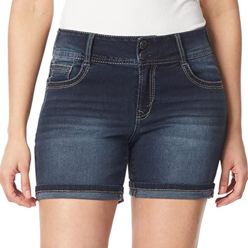 WallFlower womens Luscious Curvy Mid-rise Bling and Belted Insta Stretch Juniors (Standard Plus) Denim Shorts Betsy Midi 11 US