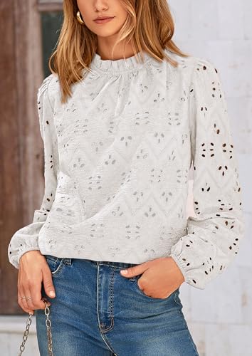 PRETTYGARDEN Tops for Women Trendy 2025 Fall Long Sleeve Blouses Dressy Casual Embroidered Eyelet Shirts Going Out Outfits4