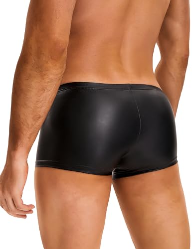 ohyeah Men's Faux Leather Underwear Boxer Briefs Low Waist Bikini Panties Trunks with Pouch Underpants for Men Sexy Lingerie2