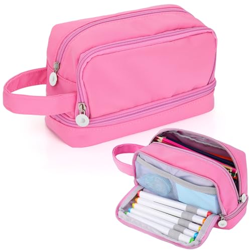 Alyvisun Estuche Escolar de Gran Capacidad con 4 Compartimentos para Niñas y Niños, Multiusos Estuches Colegio Organizador de Papeleria Pencil Case para Suministros de Escolares y Oficina (Rosa)