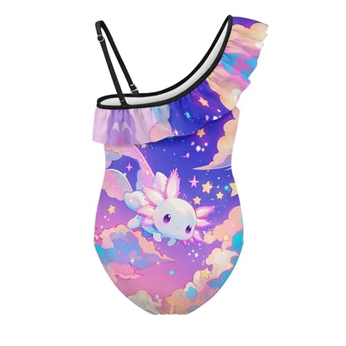 Image of Ladybug Swimsuits for Girls 5-14 One Piece Bathing Suit Kids One Ruffle Shoulder Beach Sport Swimwear