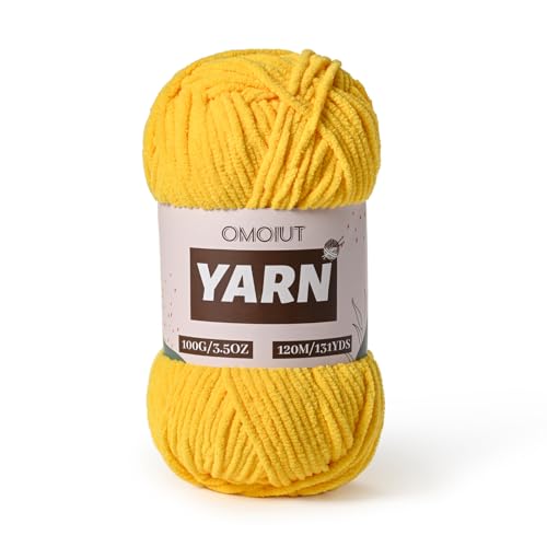 Image of Plush Chenille Chunky Crochet Yarn - Baby Yarn for Crocheting Soft - Velvet Yarns Knitting for Blankets Crafts - Fluffy Amigurumi Yarns 100g / 131yd (Golden Yellow)