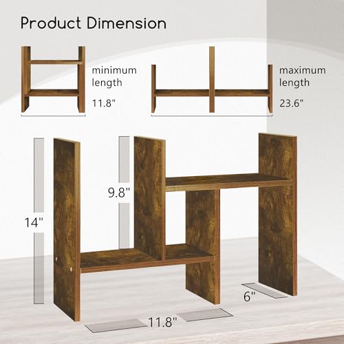 Image of Jerry & Maggie Desktop Organizer Office Storage Rack Adjustable Wood Display Shelf Free Style Double H, Multi-Functional Mini Bookshelf for Desk Natural Stand (Natural Wood Tone /2 Pack)
