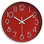 Wall Clocks Battery Operated Non-Ticking Red Clock 12 Inch Kitchen Wall Clock Quartz Silent Movement Large Decorative Clock Arabic Numerical for Home Office Decor - Red