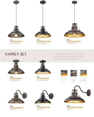 Image of FEMILA Farmhouse Pendant Light,12 inch Barn Vintage Hanging Light Fixture for Kitchen Island, Adjustable Height,Oil Rubbed Bronze Finish, 4FY15-MP ORB