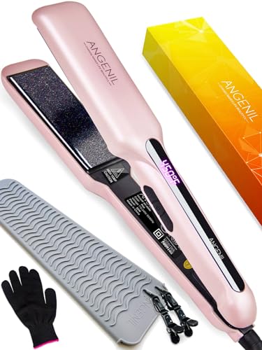 Image of ANGENIL Straighteners Curls and Straightening, 4.1 cm Wide Plates, Hair Straightener, Straightener, Ceramic Ion Technology, 150 C - 230 C, Dual Tension, Heat Protection Mat for Straighteners Bag