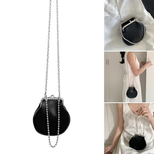Women Elegant Small Evening Handbag with Beads Chain Strap PU 1eather Shoulder Crossbody Bag Kiss Lock Wedding Purse2