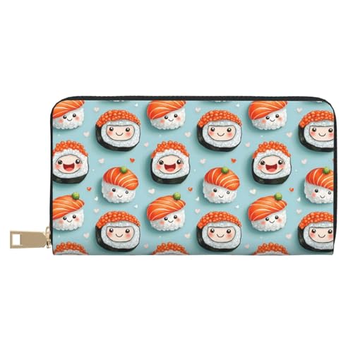 Cartoon Salmon Sushi Print Wallet Women, Leather Bifold Multi Card Wallet, Long Purse Women's Wallets