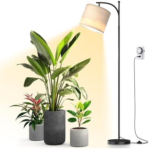 Bstrip Floor Grow Lights for Indoor Plants Full Spectrum, 3000K Tall Plant Light, 25W Led Grow Light with Stand Floor Lamp with Auto On/Off Timer Function, Angle Adjustable Cover