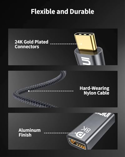 Image of INICIO 8K USB C to DisplayPort 1.4 Adapter, 8K@60Hz 4K@144Hz HDR, Type C Thunderbolt 4 /3 To DP1.4 Display Port Cable For MacBook Pro Air, iPad Pro /Air, iPhone 16 15, Galaxy S25 S24 S23, XPS 13 /15 etc