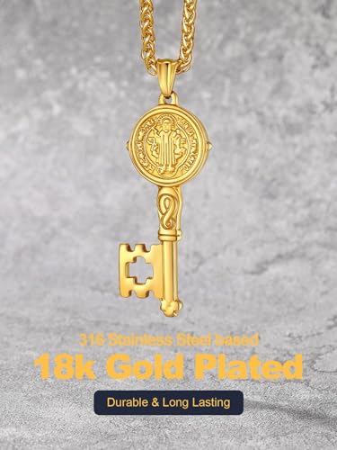 Image of U7 Saint Michael Necklace for Men,Stainless Steel /18K Gold Plated St Michael Archangel /Saint Benedict /Saint Christopher Pendant Amulet Necklace for Men Women