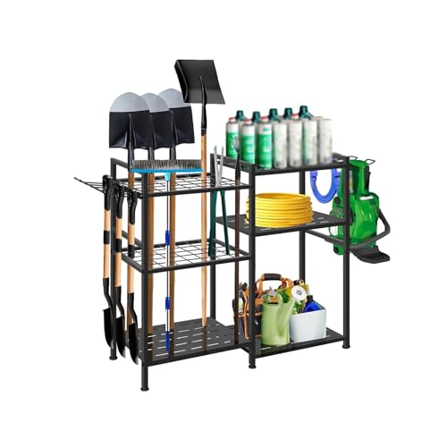 BOPIES Garden Tool Storage Rack, Black Metal Shelf Heavy-Duty Tool Organizer for Courtyard, Garden & Farm, 10 Pieces