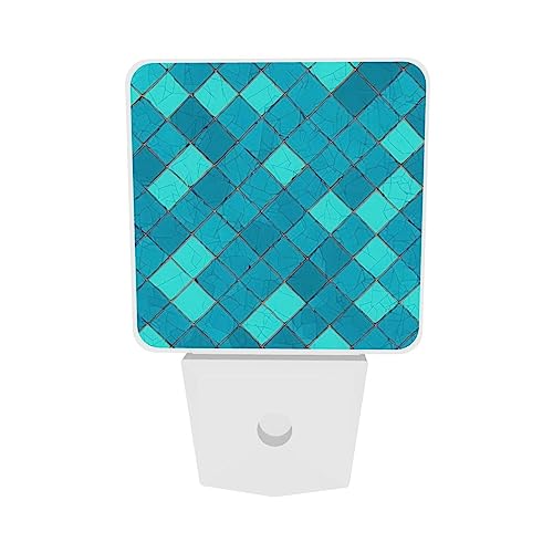 Image of Ocean Blue Turquoise Scales LED Plug-in Night Lamp 2 Piece Set, Auto Sensor Nightlights Set of 2 for Bedroom Bathroom