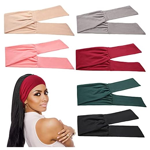 WILLBOND 6 Pieces Wide Headbands for Women, Adjustable Bandana Headband Tie, Knotted African Hairband, Yoga Elastic Non Slip Floral Hairbands for Running Hiking Cycling Workout(Without Patterns)