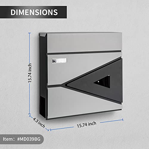 Ydocabinit MAILBOX-MD039BG2 Wall Mount Mailbox,Large Capacity Locking Mailbox For Outside,Galvanized Steel Cover And Rust-Proof Metal Post Box With Newspaper Holder,15.7 Inchx15.7 Inchx4.3 Inch Black,Md039G thumb #1
