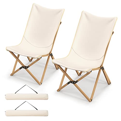 GIANTEX Set 2 Sedie Da Tavolo a Farfalla Pieghevoli, Sedia in Bambù da Esterno Giardino/Terrazza, 72,5x57x90,5cm, Beige