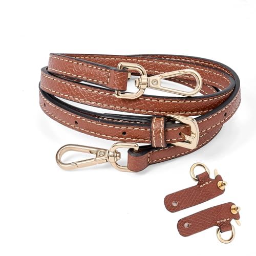 SENTEN Alça de ombro de couro genuíno para bolsa Longchamp, ajustável, antiderrapante, clássico, marrom