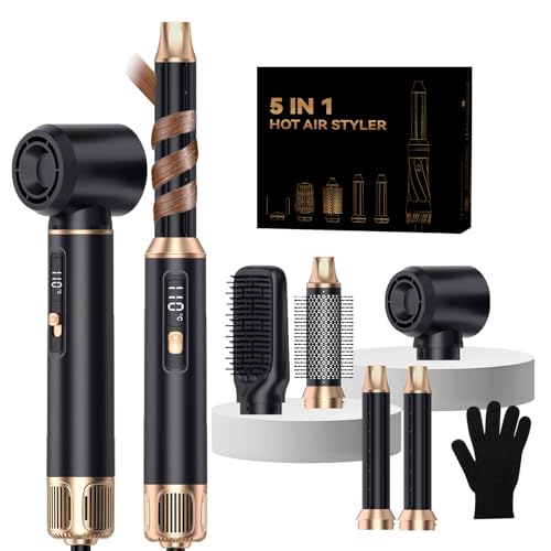 Image of Hair Dryer Brush 5 in 1, Blow Dryer Brush Set with Air Curler Wrap Hair Styler, Negative Ionic Blow Dry Brush, Detachable Hair Tool for Curling, Volumizer,Straightener,Drying