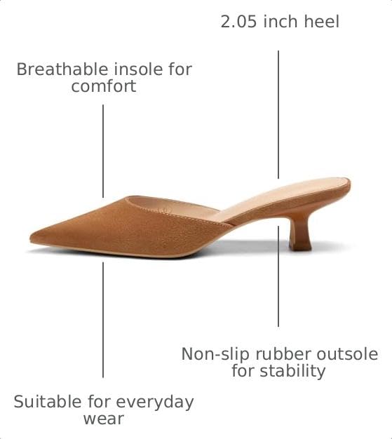 Image of Coutgo Womens Kitten Low Heels Mules Closed Pointed Toe Pumps Slip On Backless Dress Shoes