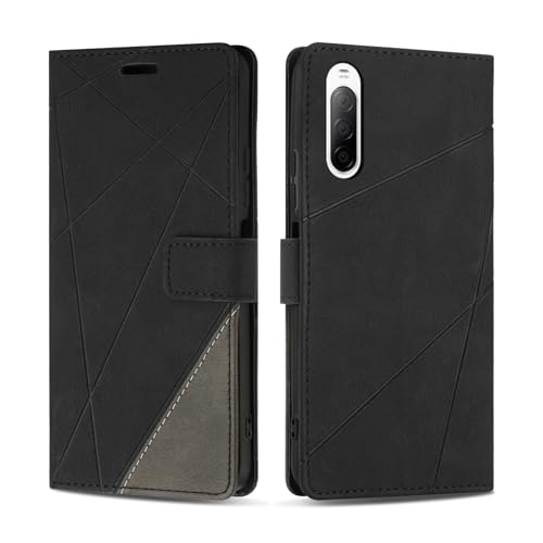 SONWO Coque pour Sony Xperia 10 V, Protection Housse Etui en Cuir PU Portefeuille avec Emplacements Cartes et Fonction Support pour Sony Xperia 10 V, Noir