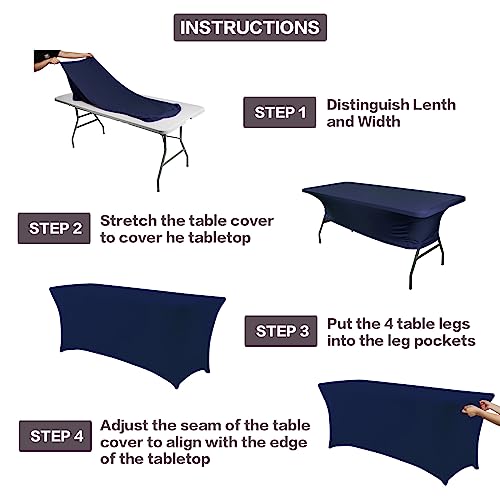 Image of IVAPUPU 2 Pack 4FT Table Cloth for Rectangular Fitted Events Stretch Jean Blue Table Covers Washable Cover Spandex Tablecloth Protector for Party, Wedding, Cocktail, Banquet, Festival
