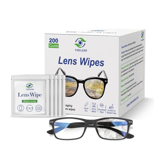 VisClear Toallitas limpiadoras para lentes, 200 unidades, extra húmedas envueltas individualmente, seguras de arañazos y rayas, toallitas de vidrio para lentes, lentes de cámara y pantallas
