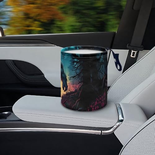 Image of Car Trash Can Bigfoot Forest Print Car Trash Bin Universal Portable Garbage Bin Decoration Car Interior for Car SUV Trucks