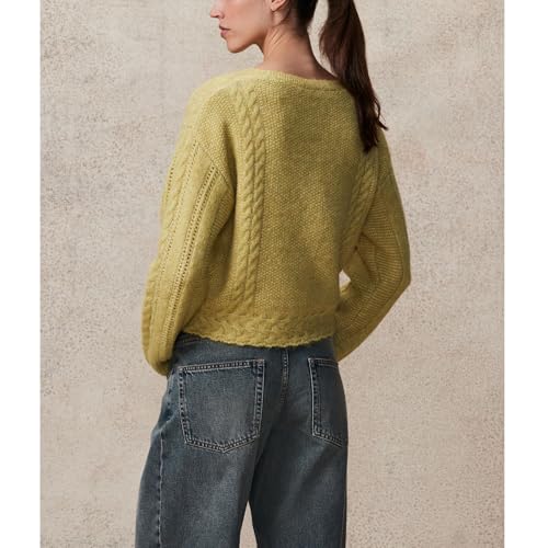 Image of Women Y2K Solid Color Knit Cardigan Long Sleeve V Neck Bow Button Open Front Sweater Top Vintage Going Out Knitwear