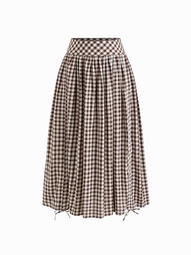 CIDER Skirts for Women Gingham Maxi Skirt Plaid A Line Mid Waist Drawstring Ruffle Hem Long Skirt Casual3