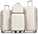 H.yeed 4-Piece Luggage Set Lightweight ABS Hard Shell Suitcase Set with TSA Lock and Spinner Wheels Travel Suitcase Set Includes 12" 20" 24" 28" (Beige, 4 pc Set)