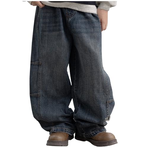 Jean cargo garçon en denim étirable couleur unie avec poches cargo
