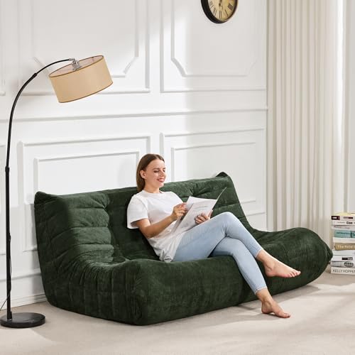 Image of Hobestluk Giant Bean Bag Chair Faux Fur BeanBag Couch for Living Room | Green Chenille, 3-Seater,Ergonomic Design,Memory Foam,Anti-slip Bottom,No Assembly Required,Decorative Style for Living Room