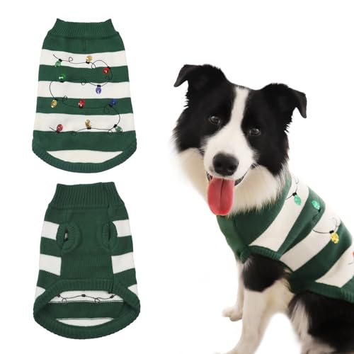 Winter Dog Sweater - Soft Knitted Warm Puppy Jumper & Cat Sweater Cute Photo-Friendly Pet Outfit with Leash Hole Warm Clothes for Small Dogs Cat (L)