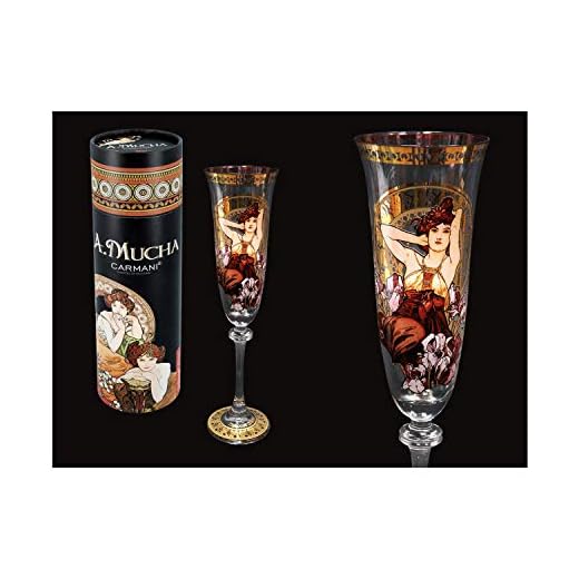 Carmani - Copa de champán decorada con Alphonse Mucha Amethyst