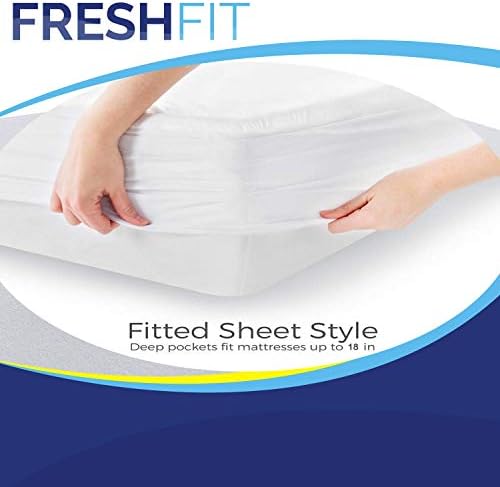 FreshFit Rayon Derived from Bamboo Mattress Protector - College Dorm Room Essentials - 100% Waterproof Breathable - Lightweight & Durable, Stain & Moisture Proof - Premium Fitted Sheet Style (Queen)