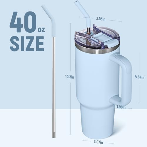 Image of COKTIK 40 oz Tumbler With Handle and Straw Lid, Vacuum Insulated Travel Coffee Mug Stainless Steel Insulated Cup for Beverages, Leak-proof, Cupholder Friendly (Silent Sky)