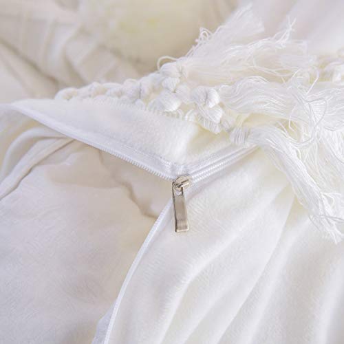 Brandream White Duvet Cover Queen White 3 Pcs Boho Bedding Ruffle Tassel Farmhouse Duvet Covers Fringed Velvet Flannel Bedding With Zipper Ties For Winter #TOP5