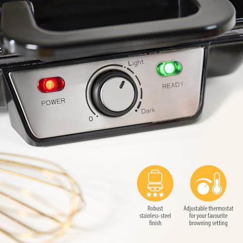 Tristar Waffle Maker, Non-Stick Dual Waffle Iron, Belgian Waffles, Adjustable Thermostat, Stainless Steel, Compact Design, Non-Slip Feet, Easy to Clean, 1000 W, WF-2195