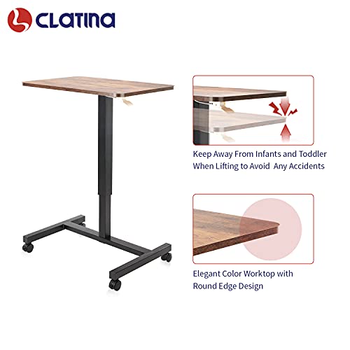 Image of CLATINA Mobile Standing Desk Adjustable Height, Portable Rolling Table on Lockable Wheels for Home Office Computer Workstation 28 inch x 19 inch Round Edge Design Elegant (White)