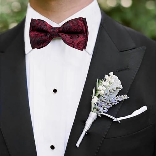 Image of DiBanGu Pre-Tied Bow Ties for Men Silk Adjustable Tuxedo Bowties Pocket Square Cufflinks Set with Lapel Pin Jacquard Woven