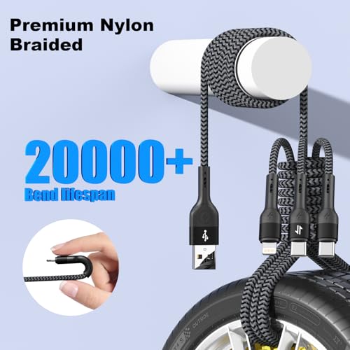 Image of Multi Charging Cable, 3 in 1 Charging Cable for Multiple Devices, Nylon Braided Universal Charger for Travel, USB Cable Multiple Phone Charger with Type C Lightning for iPhone17 /16 /15 /14 /13(2Pack 4FT)