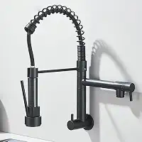 TINICO Torneira de Cozinha Gourmet,Aço Inoxidável Água Fria Única Com Misturador de Extraível,Bicos Duplos Torneira de Parede,Rotação 360,Preto