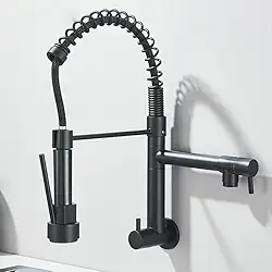 TINICO Torneira de Cozinha Gourmet,Aço Inoxidável Água Fria Única Com Misturador de Extraível,Bicos Duplos Torneira de Parede,Rotação 360,Preto