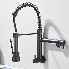 TINICO Torneira de Cozinha Gourmet,Aço Inoxidável Água Fria Única Com Misturador de Extraível,Bicos Duplos Torneira de Parede,Rotação 360,Preto