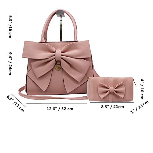 Women Handbag 2 Pcs Set Big Bow-Knot PU Leather Top Handle Bag miniatura 2