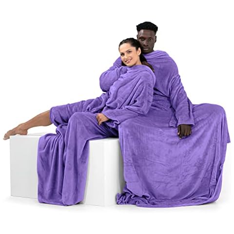 DecoKing Purple Microfibre Blanket with Sleeves Cover