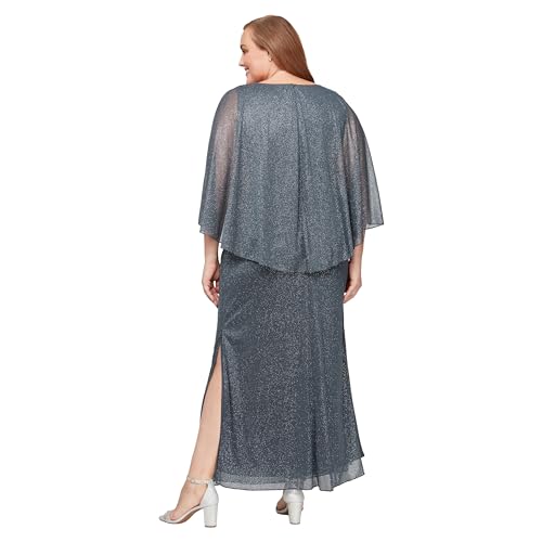 Image of S.L. Fashions Women's Long Glitter Mesh Capelet Gown with Side Slit, Wedding Guest, Formal Dress (Plus Size)