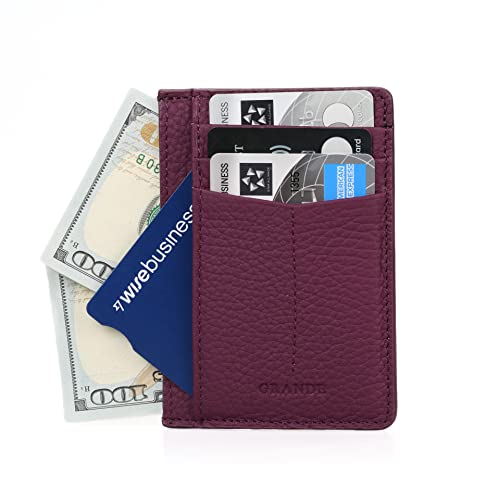 grande 3605 Genuine Leather Card Holder For Women and Men Minimalist Small Pocket Wallet Slim Vertical Card Case (Purple)3