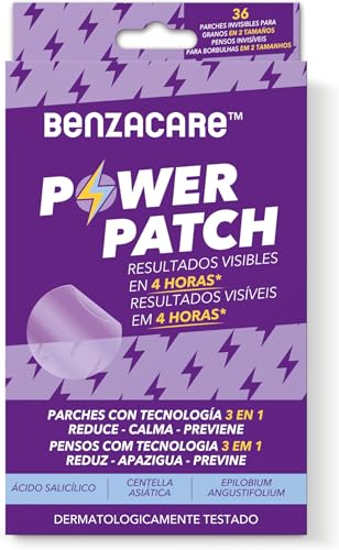 BENZACARE POWER PATCH Parches para granos, Invisible, Ligero y Fino, Reduce Visiblemente las Imperfecciones, Granos y Espinillas, Resultados Visibles en 4 Horas, 36 unidades