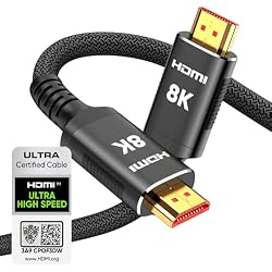 Snowkids 8K HDMI Cable 10ft, Certified 2.1 UHD [4K & Ethernet Support] | 48Gbps Ultra High Speed,Non-Slip,eARC 4K120 144Hz HDR10 HDCP 2.2&2.3,Braide 8K@60Hz Compatible for TV/PS-5/X-box/Sound System